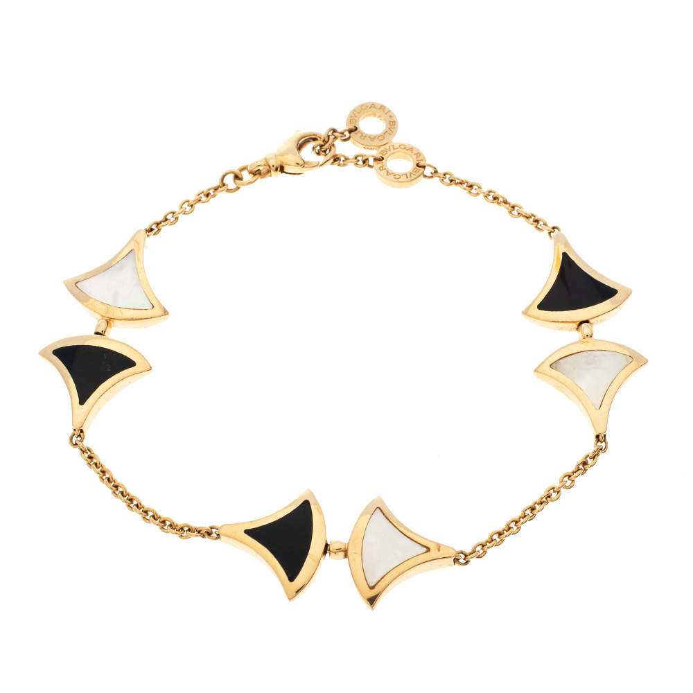 Bvlgari Divas' Dream Onyx Mother of Pearl 18K Rose Gold Chain Link Bracelet