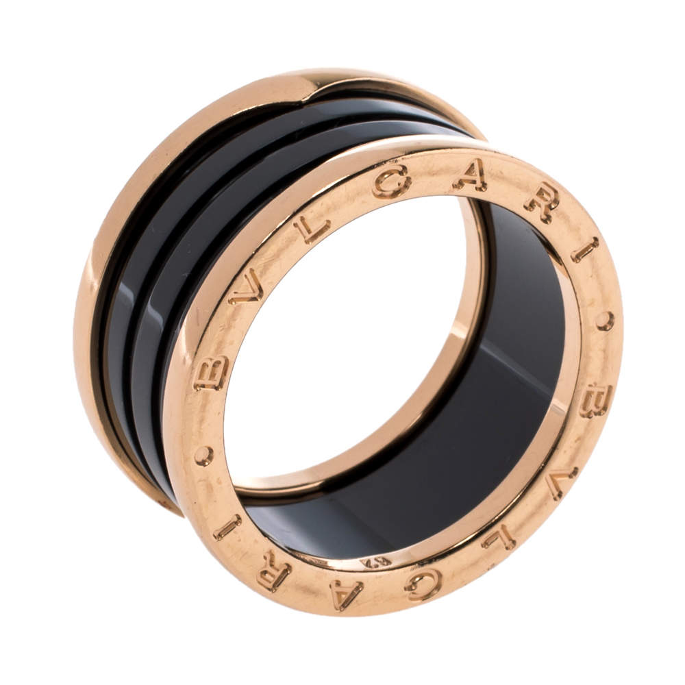 Bvlgari B Zero1 4 Band Black Ceramic 18k Rose Gold Band Ring Size 62 Bvlgari Tlc