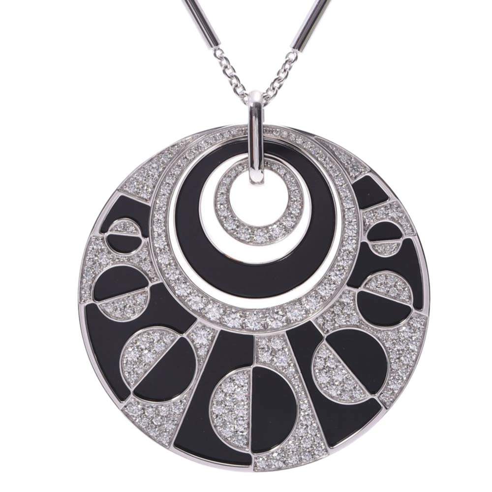 Pre Owned Bvlgari Intarsio Black Onyx And Diamonds 18K White Gold Pendant Necklace