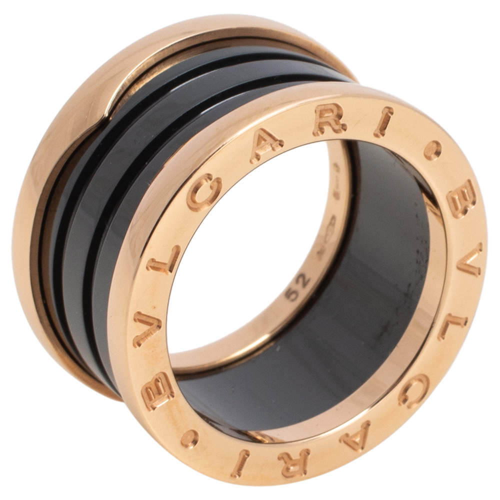Pre Owned Bvlgari B.Zero1 4-Band Black Ceramic 18K Rose Gold Band Ring Size 52