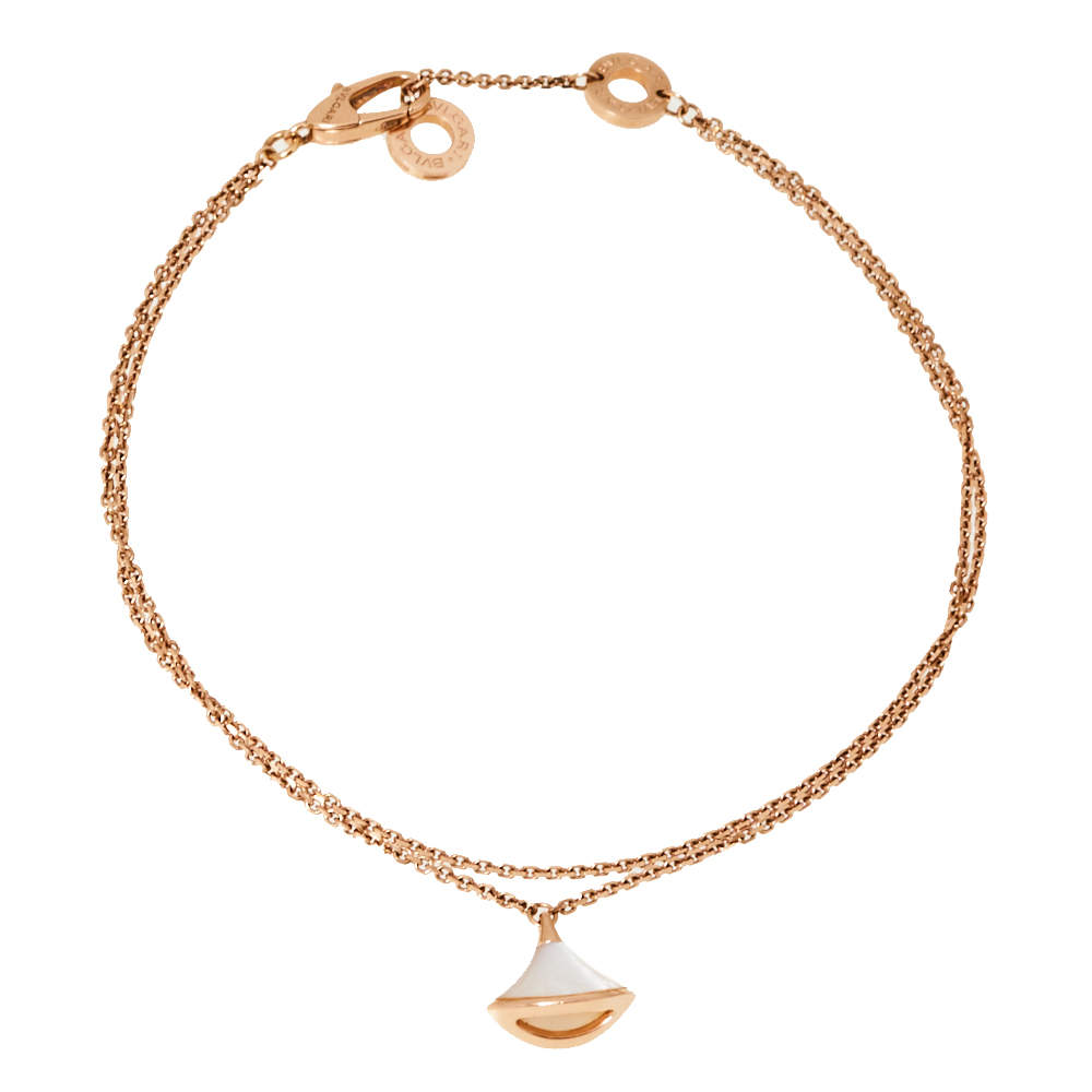 Pre Owned Bvlgari Divas' Dream Mother of Pearl 18K Rose Gold Charm Bracelet M/L