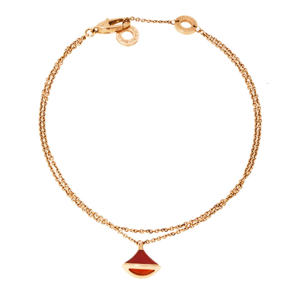 Pre Owned Bvlgari Divas' Dream Carnelian 18K Rose Gold Charm Bracelet M/L