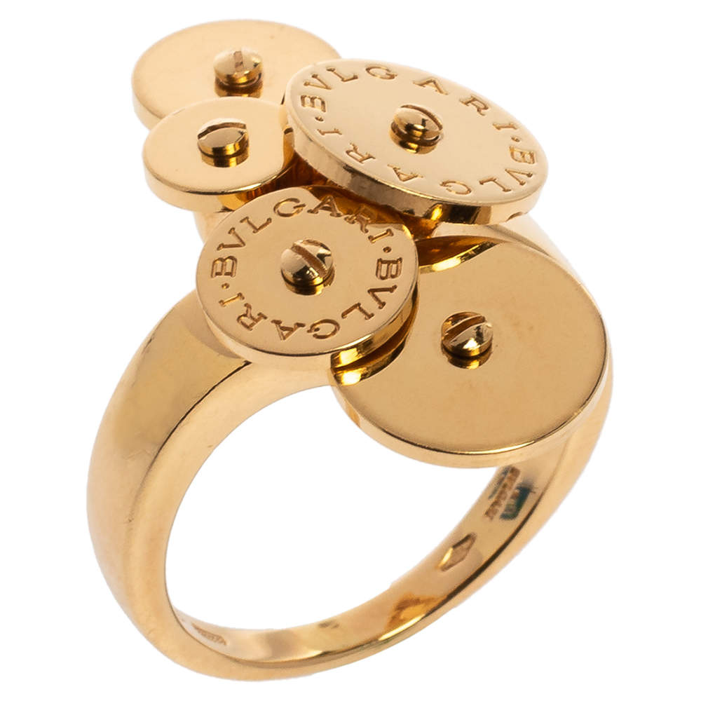 Pre Owned Bvlgari Cicladi Cluster Disc 18K Yellow Gold Cocktail Ring Size 52.5