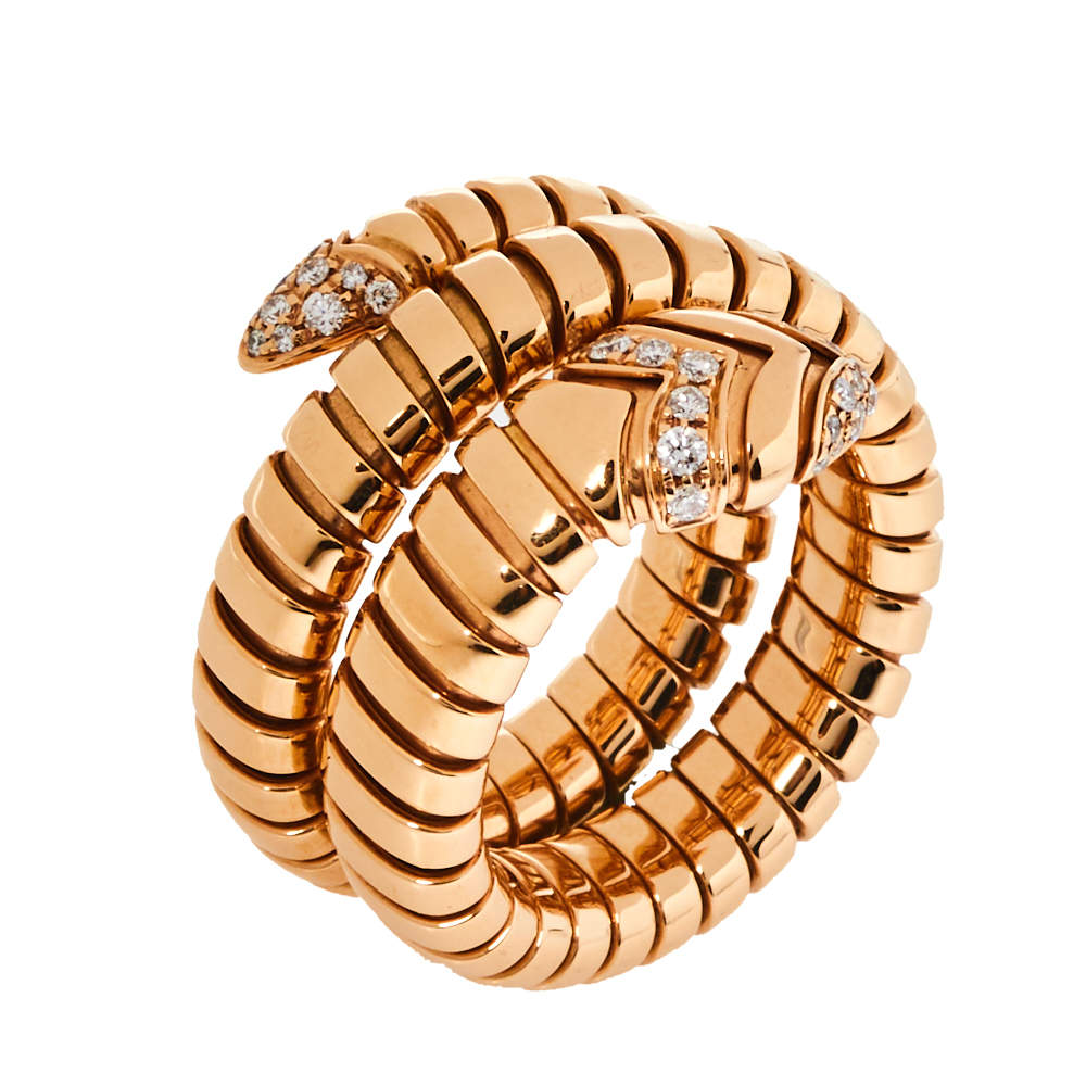 Bvlgari Serpenti Tubogas Diamond 18K Rose Gold Double Spiral Ring Size ...