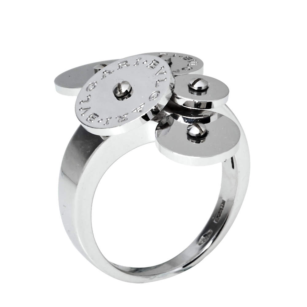 Pre Owned Bvlgari Cicladi Cluster Disc 18K White Gold Cocktail Ring Size 52