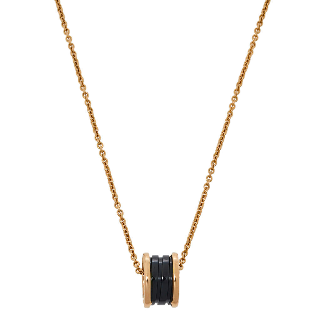 Pre Owned Bvlgari B.zero1 Black Ceramic 18K Rose Gold Pendant Necklace