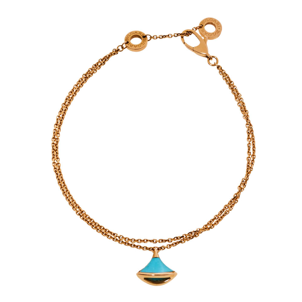 Pre Owned Bvlgari Divas' Dream Turquoise 18K Rose Gold Double Strand Bracelet SM