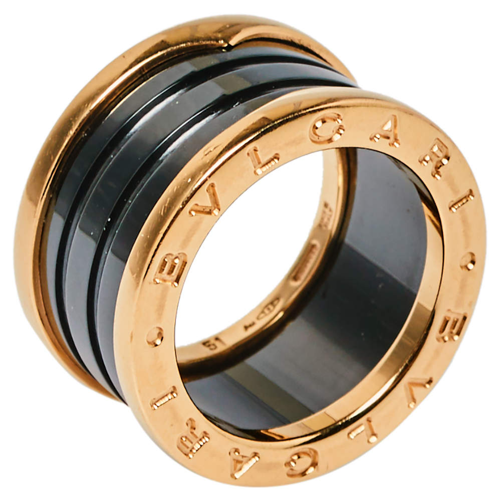 Bvlgari B.Zero1 Ceramic 18K Rose Gold Ring Size 51