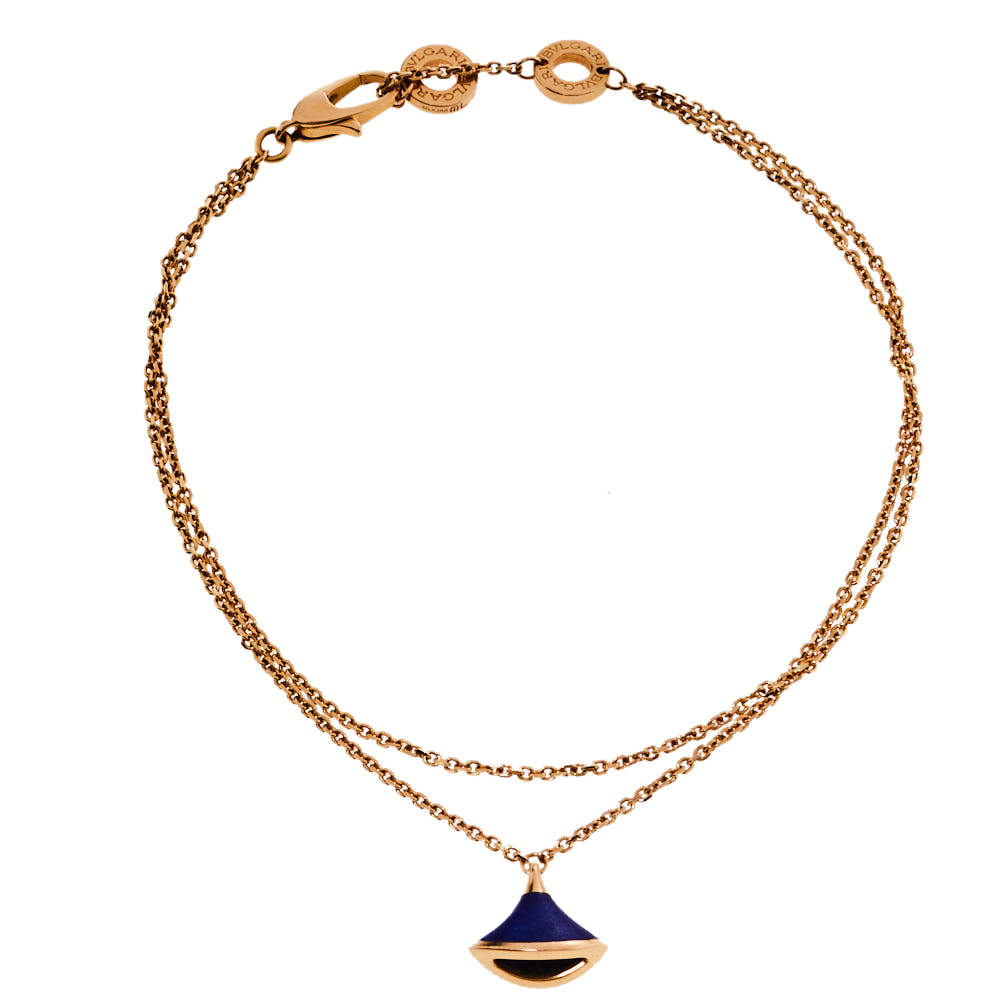 Pre Owned Bvlgari Divas' Dream Lapis Lazuli 18K Rose Gold Charm Bracelet
