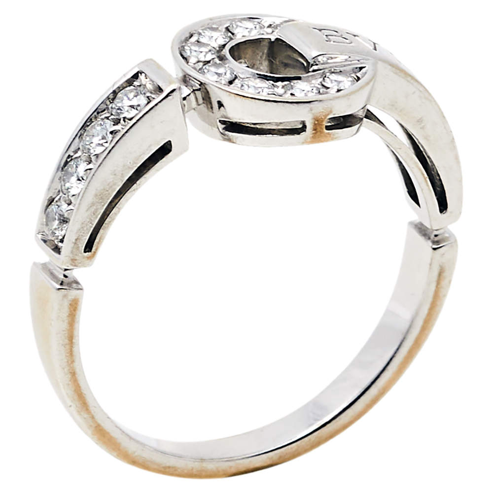 Bvlgari Bvlgari Pave Diamond 18K White Gold Ring Size 60