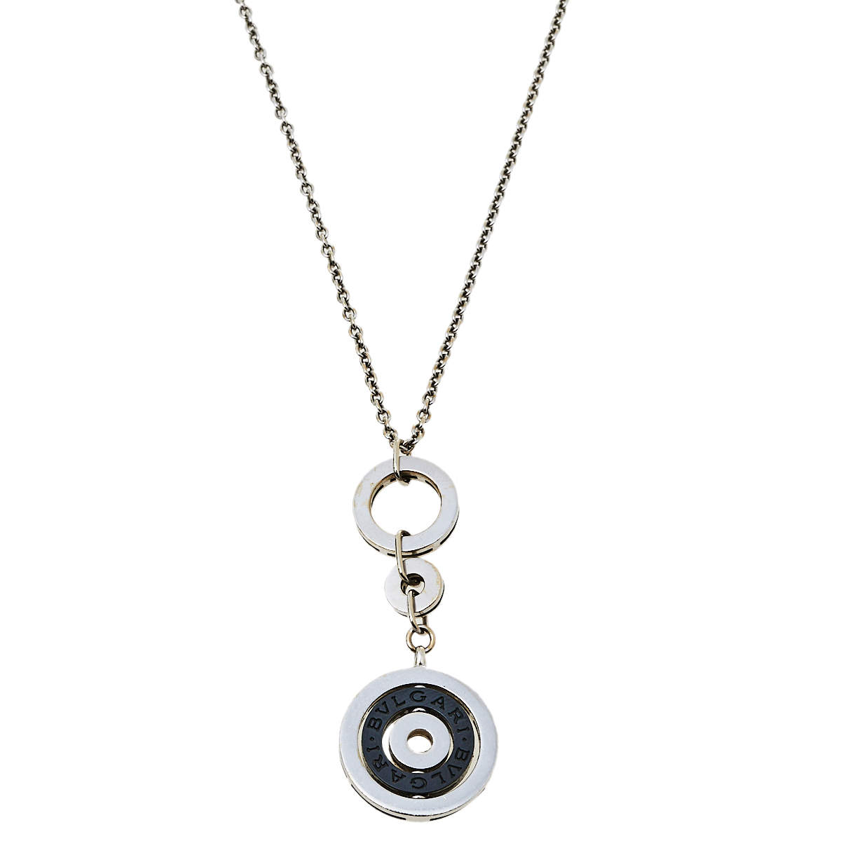 Pre Owned Bvlgari Cerchi Black Ceramic 18K White Gold Pendant Necklace