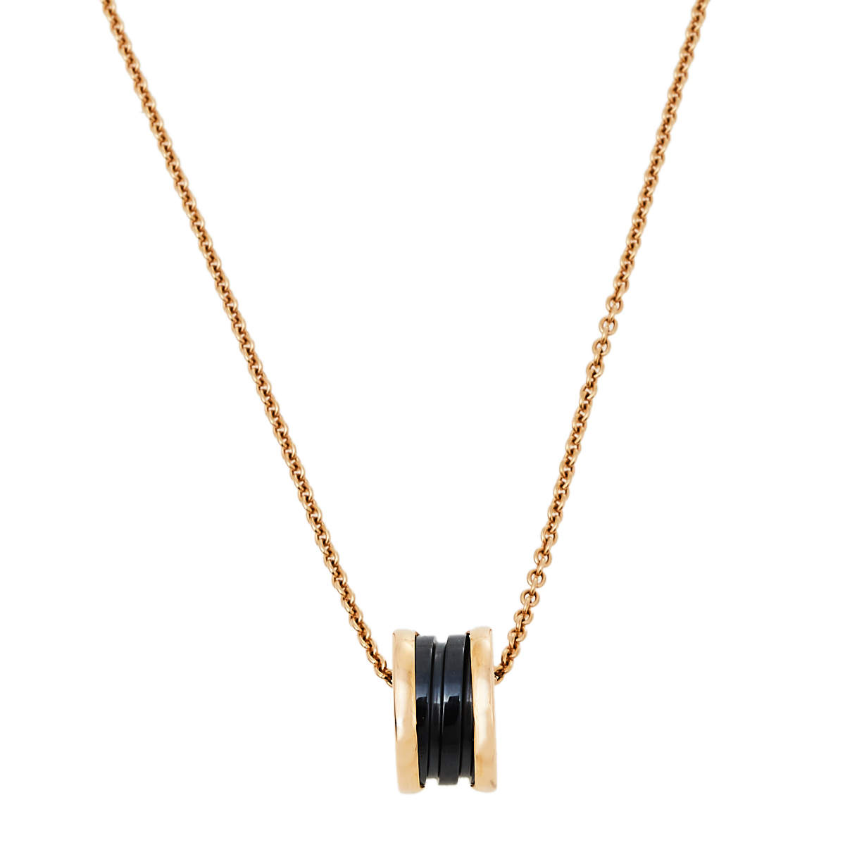 Pre Owned Bvlgari B.Zero1 Black Ceramic 18K Rose Gold Pendant Necklace