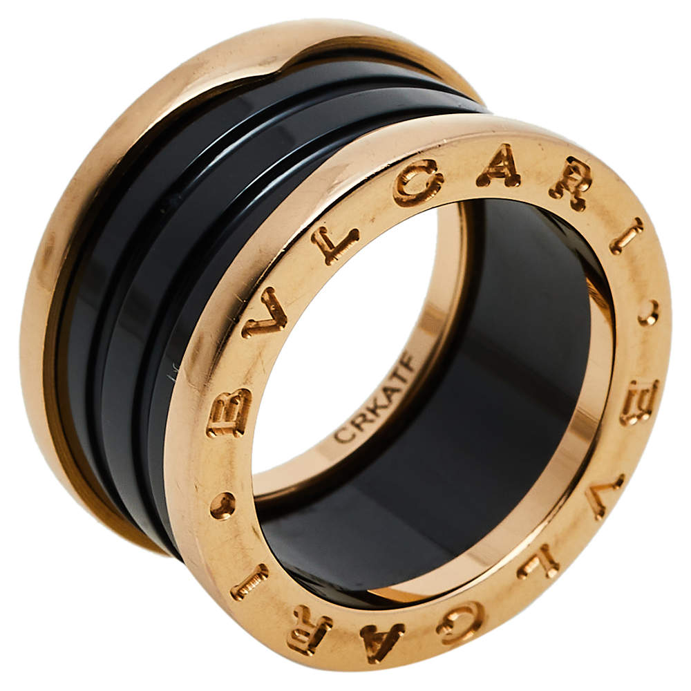 Pre Owned Bvlgari B.Zero1 Black Ceramic 18K Rose Gold Four Band Ring Size 51