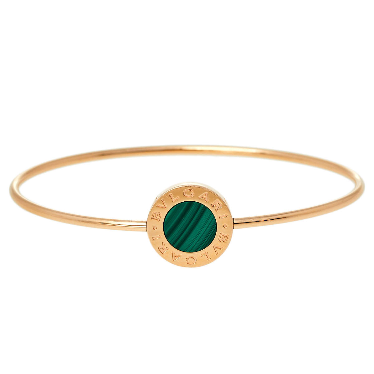 Pre Owned Bvlgari Classic Malachite 18K Rose Gold Narrow Bangle Bracelet