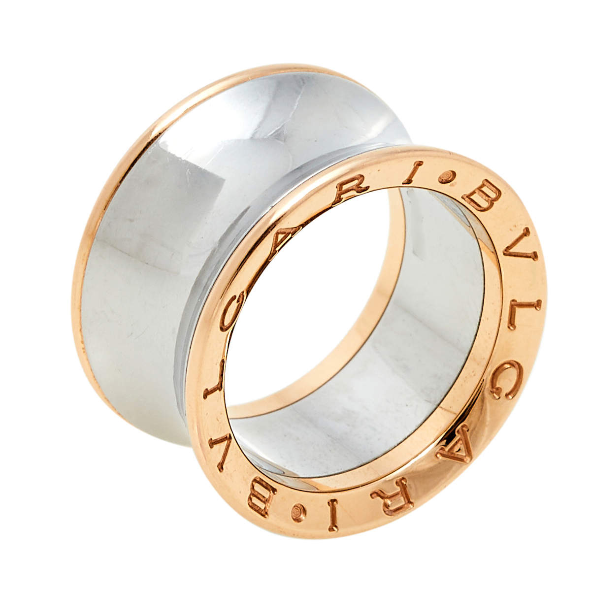 Pre Owned Bvlgari B.Zero1 Anish Kapoor 18K Rose Gold & Steel Band Ring Size 53