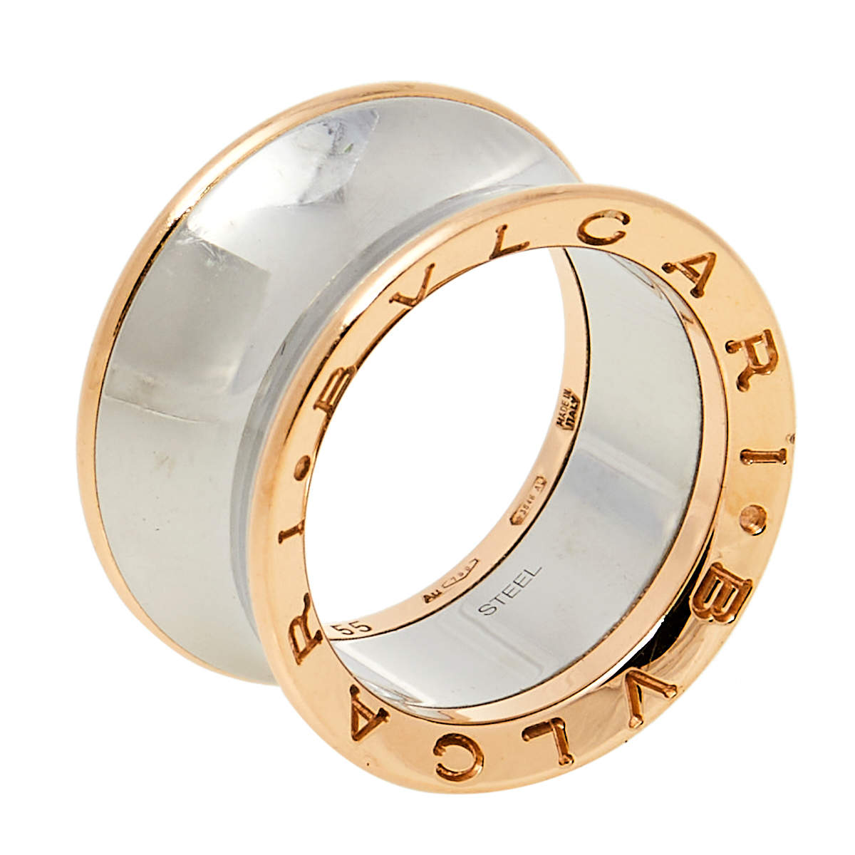 Pre Owned Bvlgari B.Zero1 Anish Kapoor 18K Rose Gold & Steel Band Ring Size 55