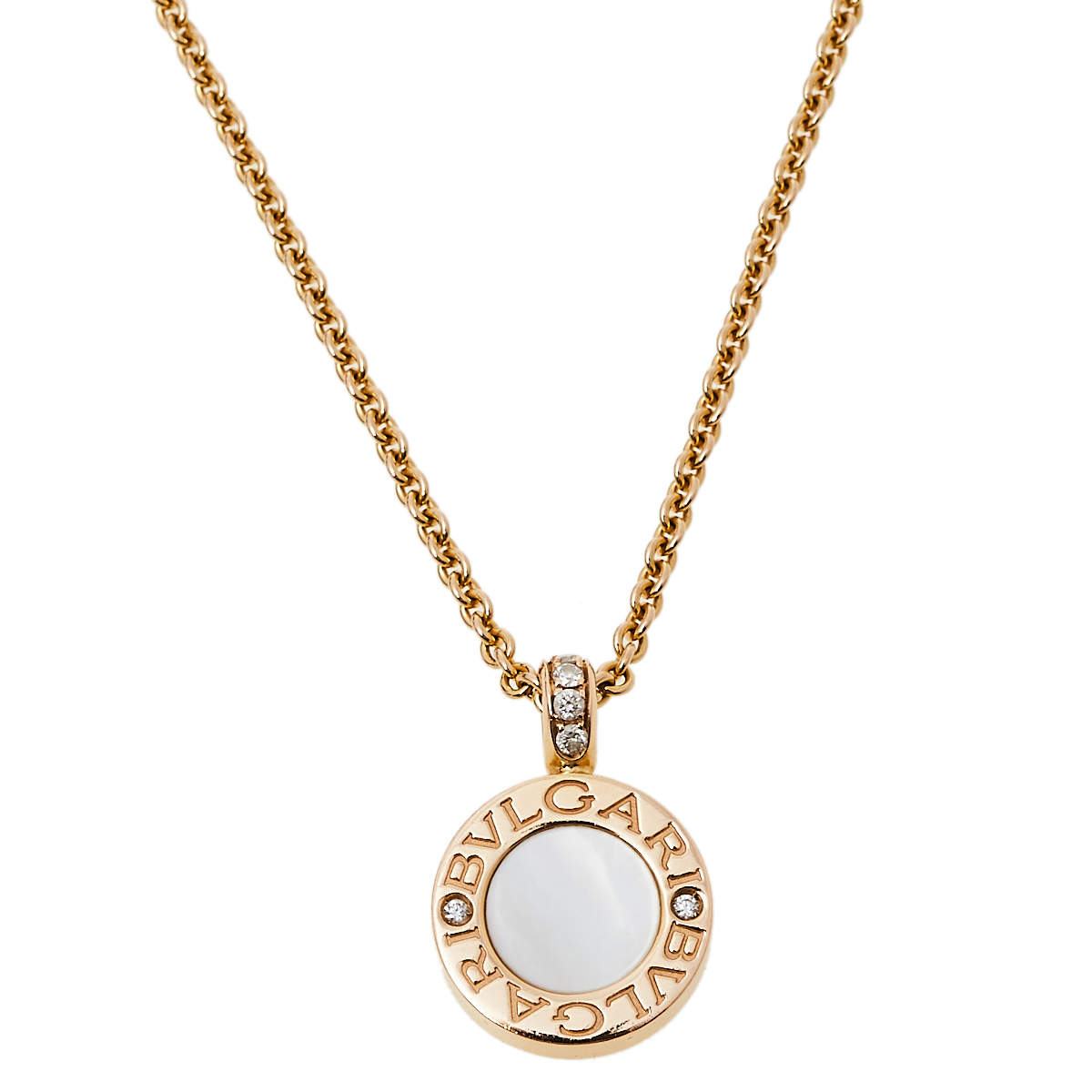 Pre Owned Bvlgari Bvlgari Diamond Onyx Mother of Pearl Pendant Necklace