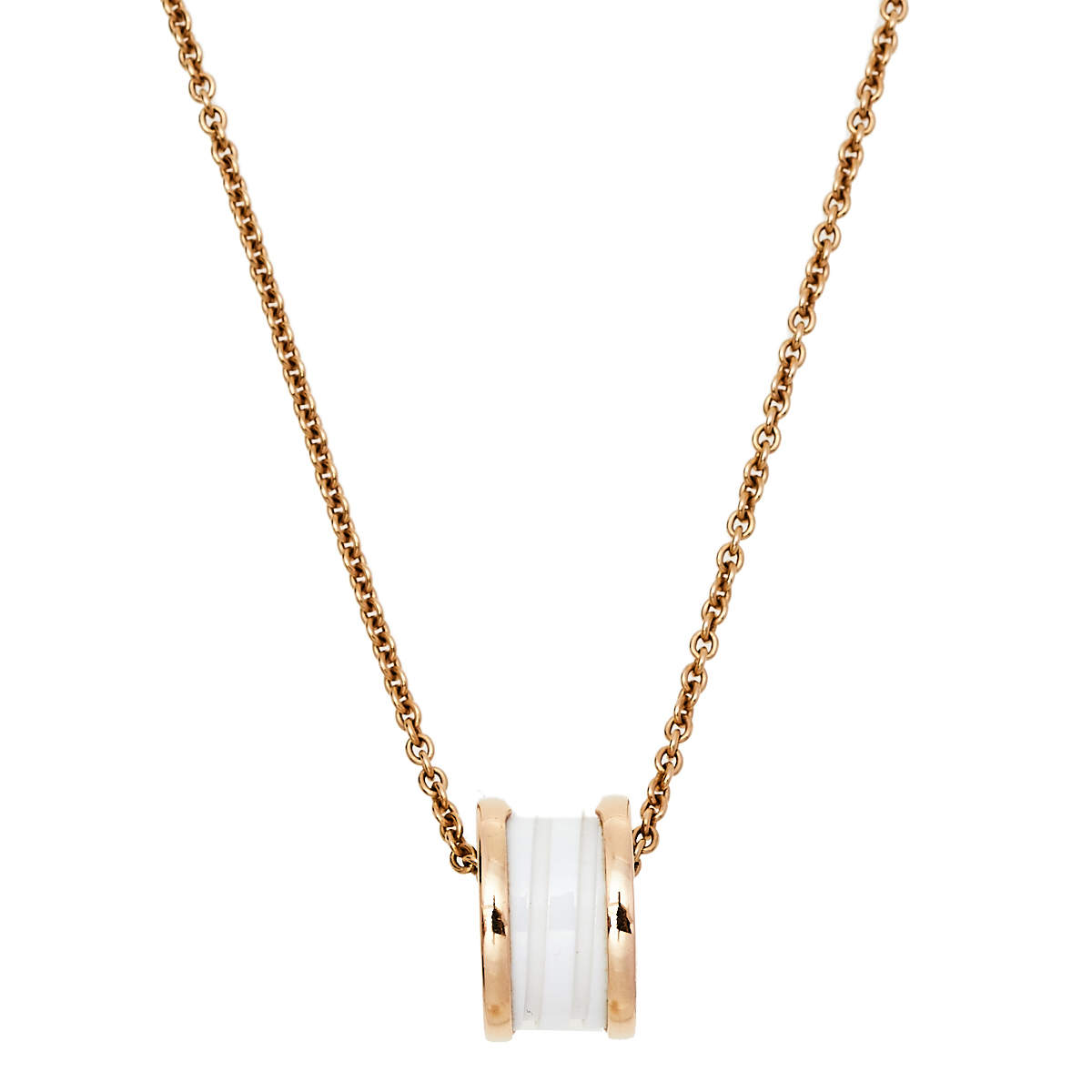 Pre Owned Bvlgari B.Zero1 3 Band 18K Rose Gold White Ceramic Pendant Necklace