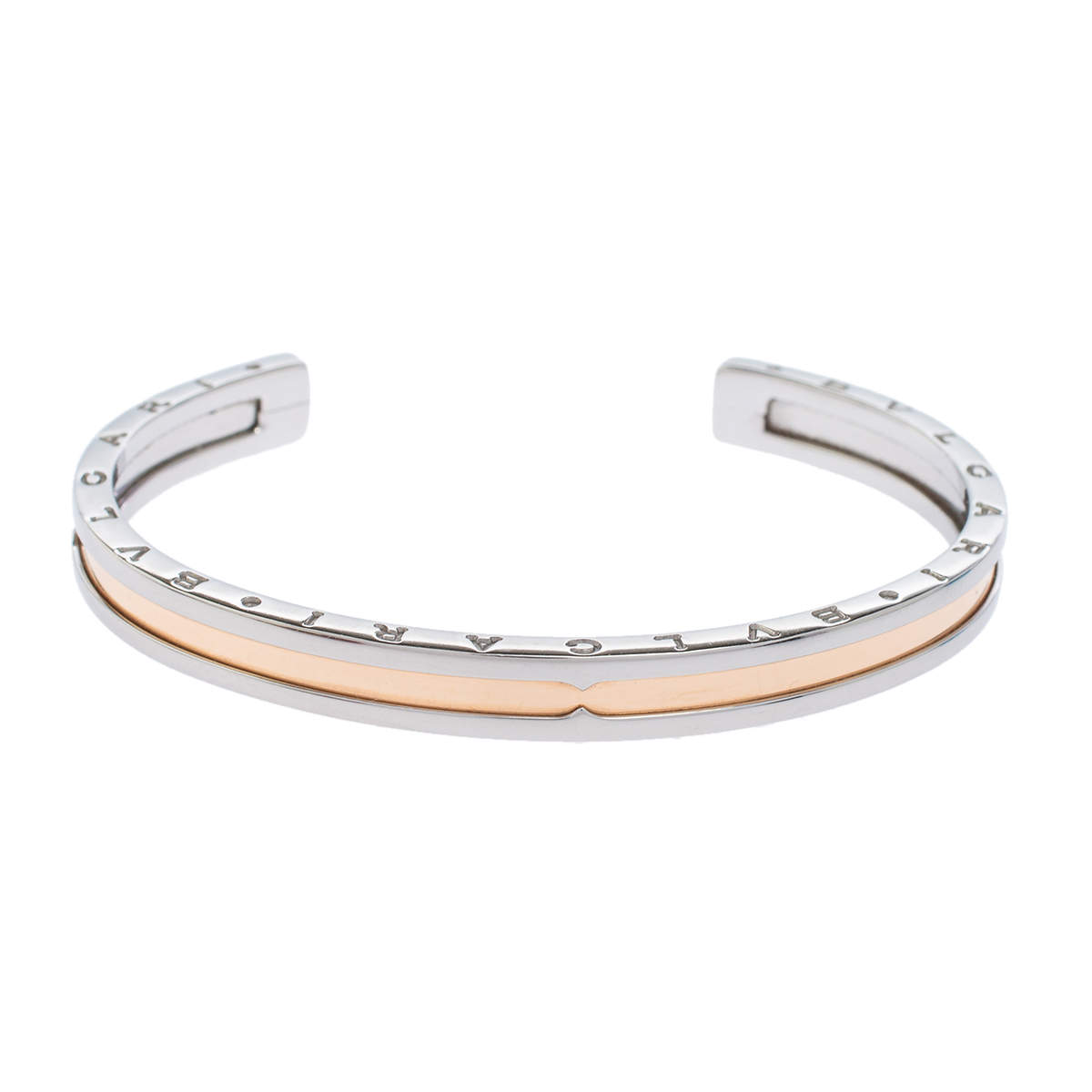 Bvlgari B.Zero1 Steel & 18k Rose Gold Open Cuff Bracelet Size S