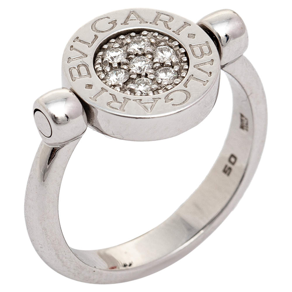 Bvlgari Onyx Diamond 18K White Gold Flip Ring 50