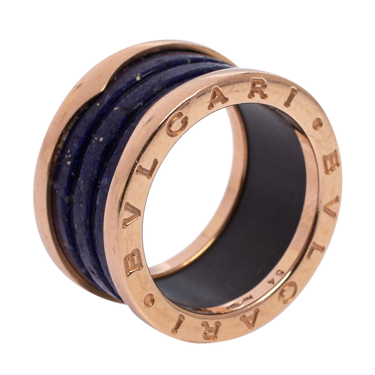 Pre Owned Bvlgari B.Zero1 Lapis Lazuli 18K Rose Gold Band Ring Size 54