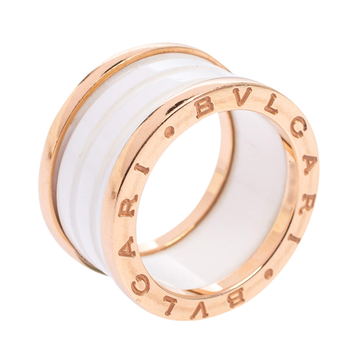 Pre Owned Bvlgari B.Zero1 White Ceramic 18k Rose Gold Band Ring Size 52