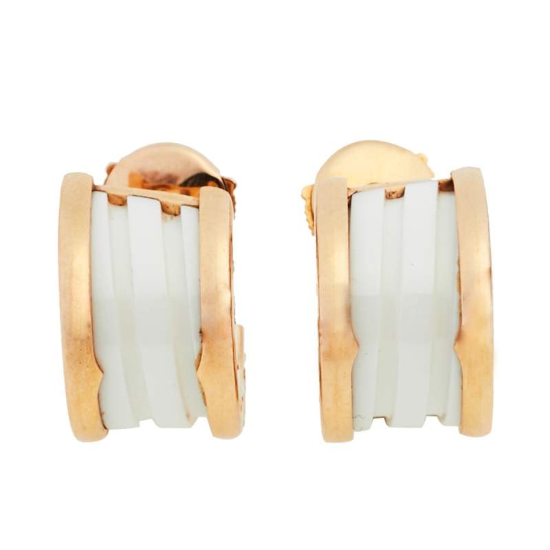 Bvlgari B.Zero1 White Ceramic 18K Rose Gold Earrings 