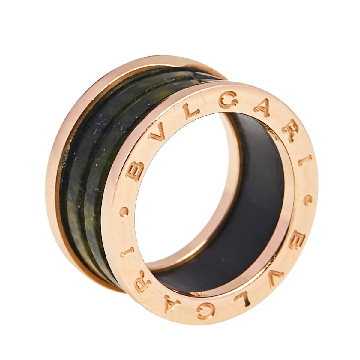 Bvlgari B.Zero1 Green Marble 18K Rose Gold Band Ring 55