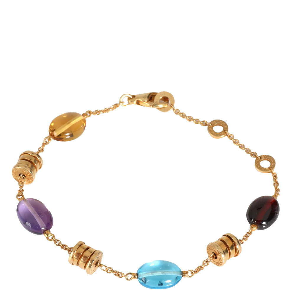 Pre Owned Bvlgari Allegra 18K Yellow Gold Sapphire Multi Colored Bracelet 21
