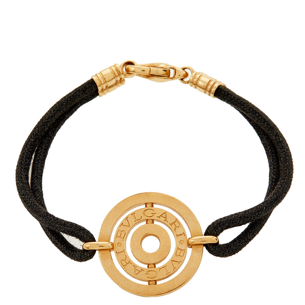 Pre Owned Bvlgari Astrale 18K Yellow Gold Black Cord Bracelet