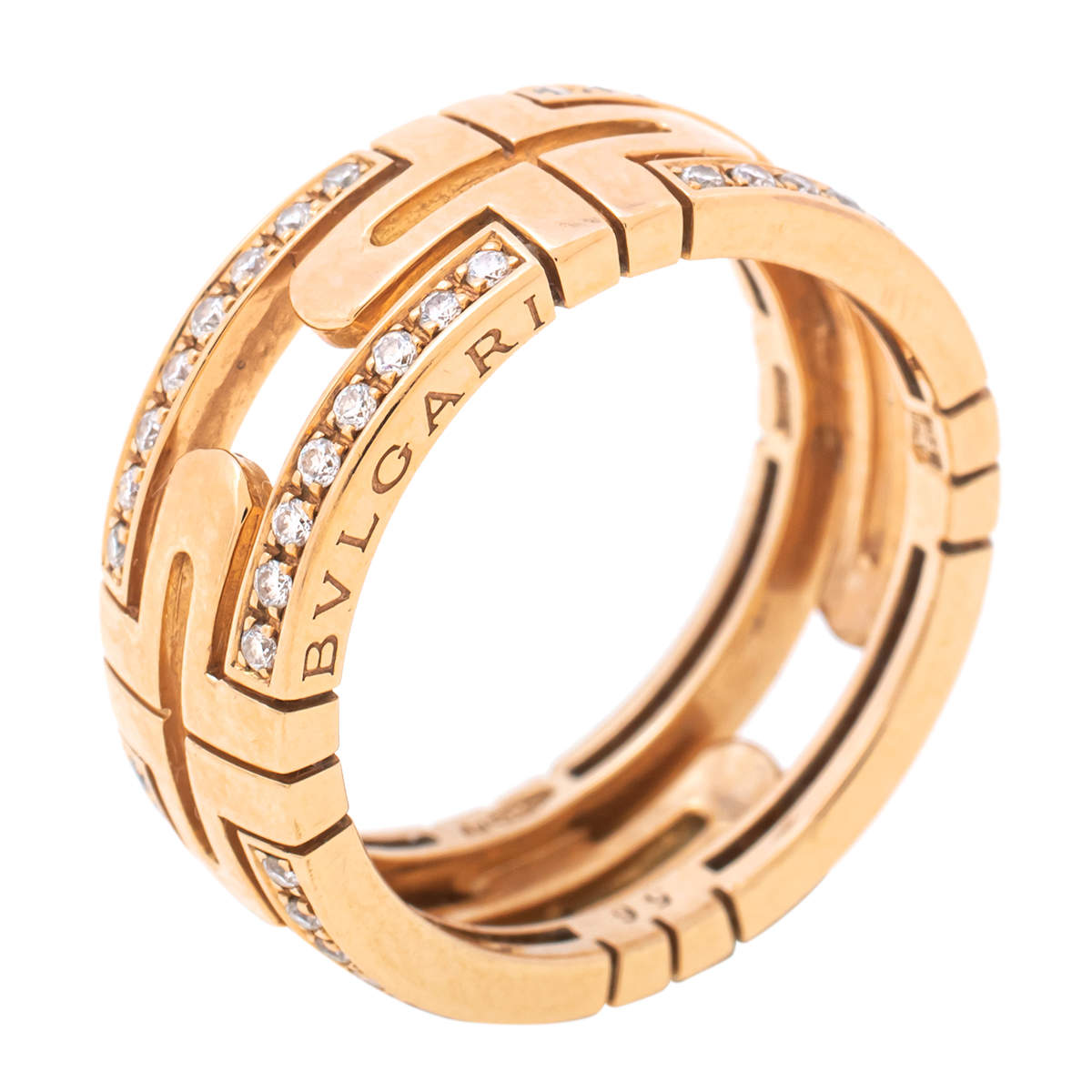 Bvlgari Parentesi Diamond 18k Rose Gold Openwork Band Ring Size 56