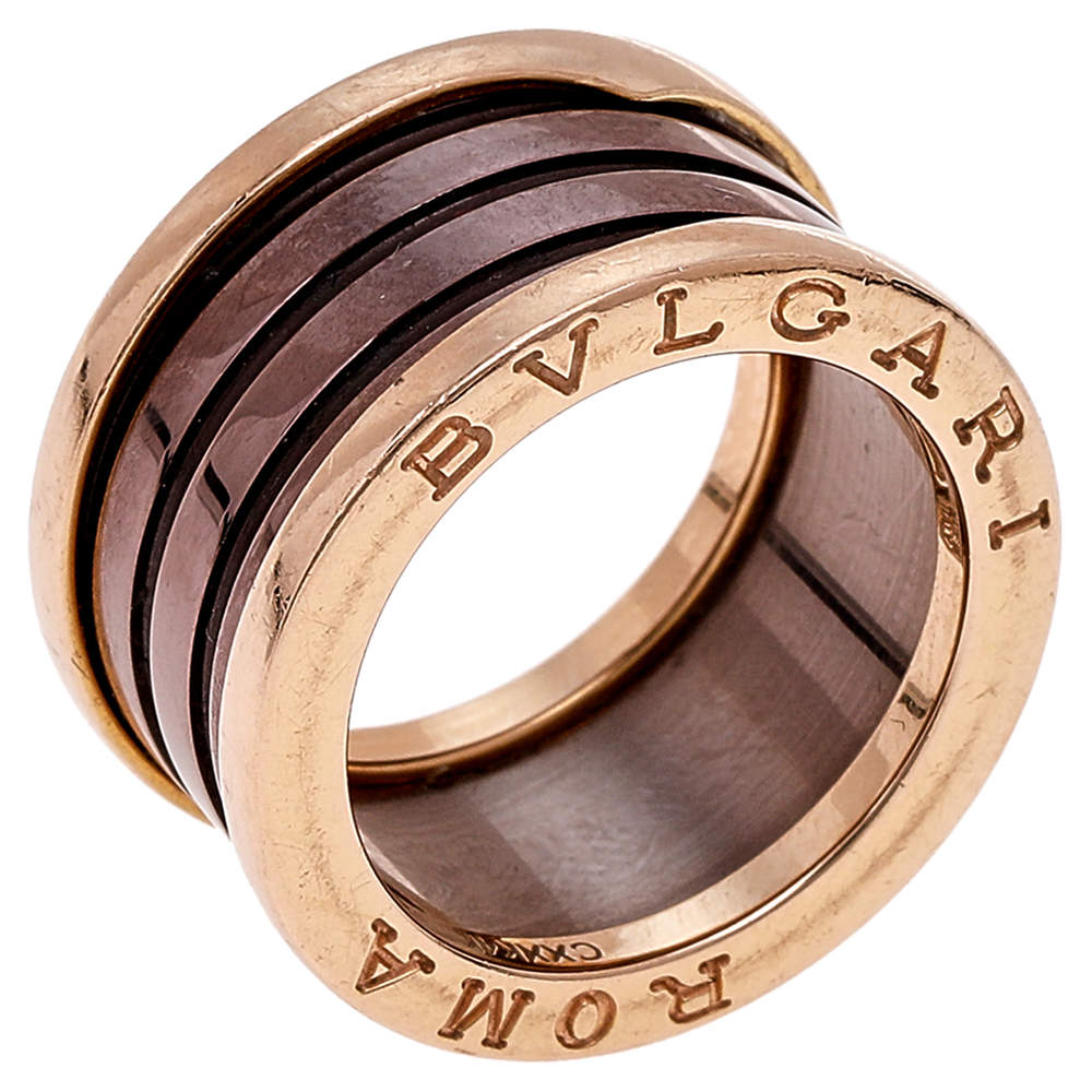 Pre Owned  Bvlgari B.Zero1 Roma Bronze Ceramic 18K Rose Gold 4-Band Ring Size 53