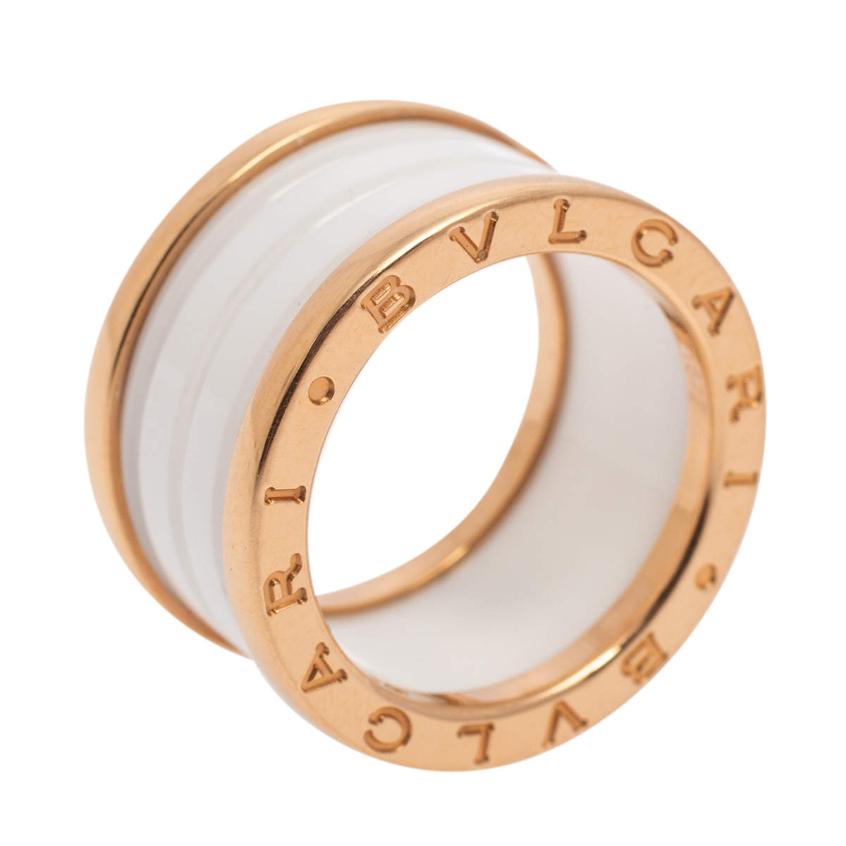 Bvlgari B.Zero1 White Ceramic 18k Rose Gold Band Ring Size 52