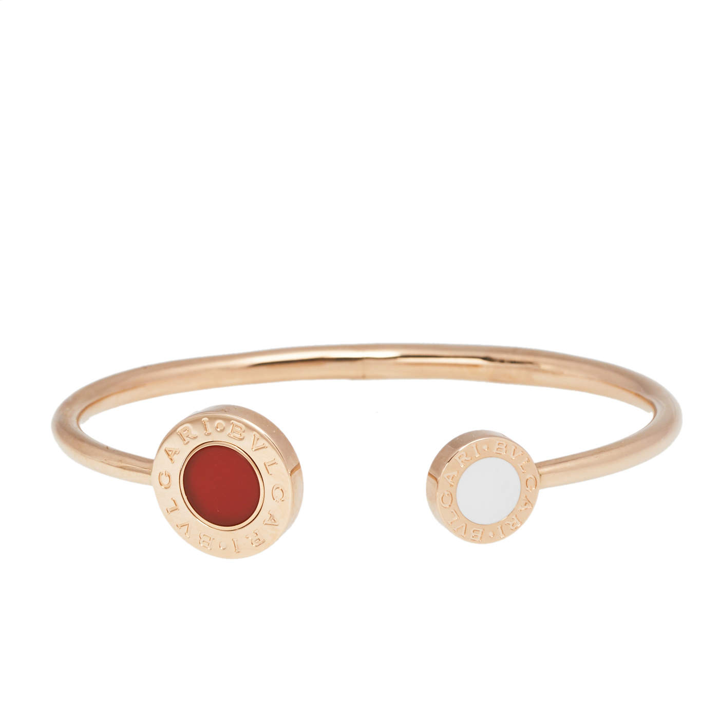 Pre Owned Bvlgari Bvlgari Carnelian Mother of Pearl 18k Rose Gold Open Cuff Bracelet