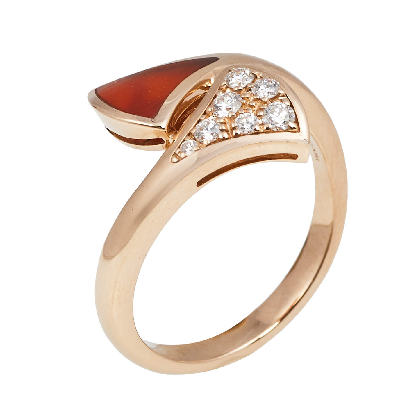 Pre Owned Bvlgari Divas' Dream Carnelian Diamond 18k Rose Gold Ring Size 46