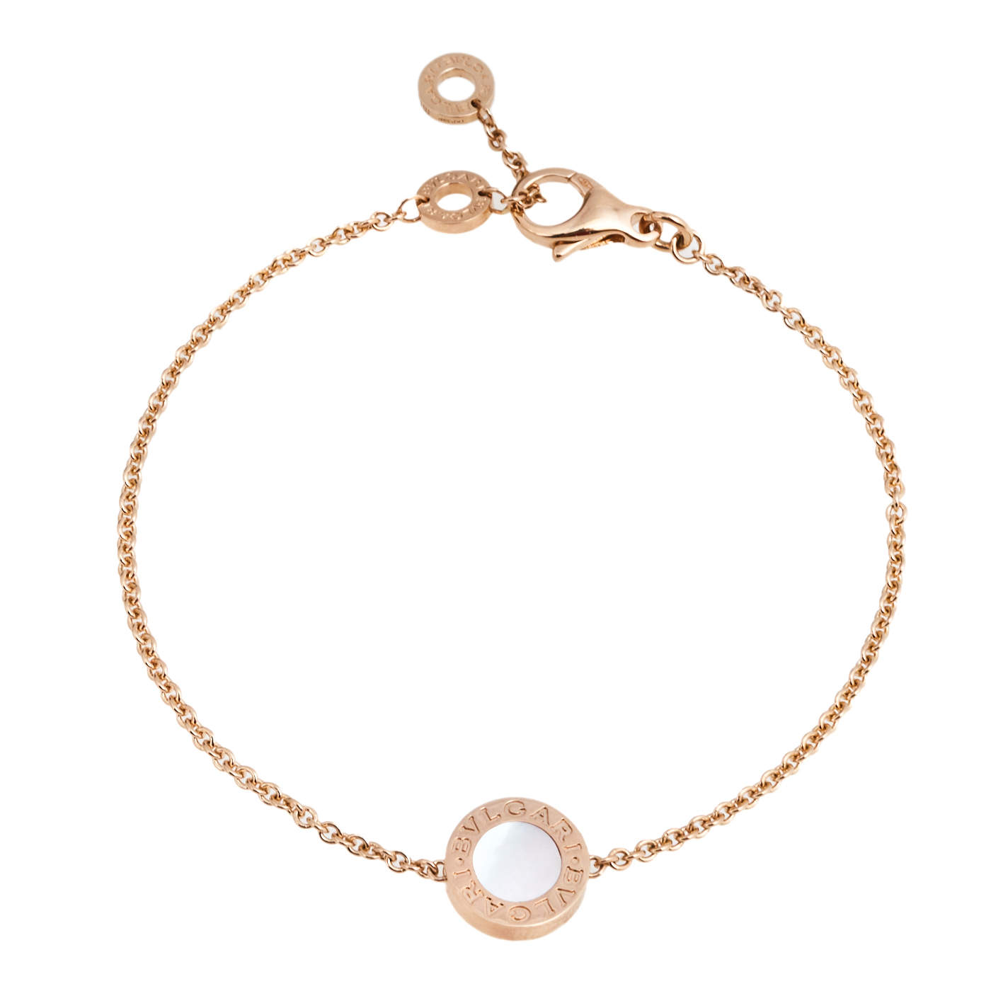 Pre Owned Bvlgari Bvlgari Mother of Pearl Carnelian 18K Rose Gold Bracelet M/L