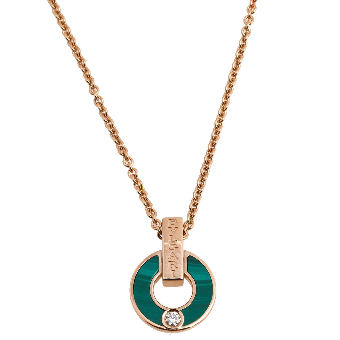  Bvlgari Bvlgari Malachite Diamond 18k Rose Gold Pendant Necklace