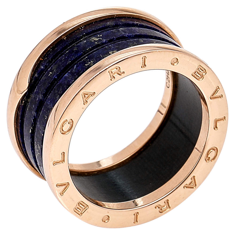 Pre Owned Bvlgari B.Zero1 Lapis Lazuli 18K Rose Gold 4-Band Ring Size 59