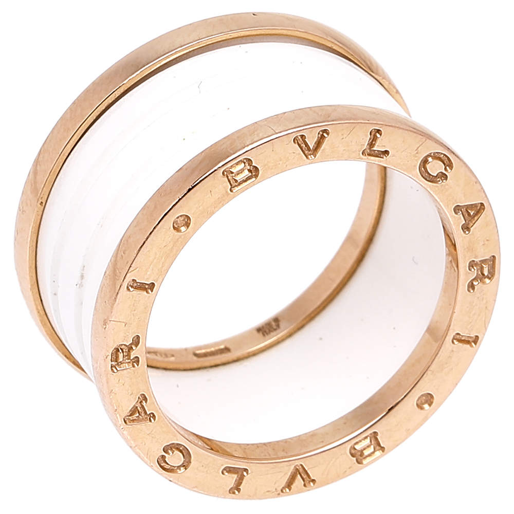 Pre Owned Bvlgari B.Zero1 White Ceramic 18k Rose Gold 4-Band Ring Size 56
