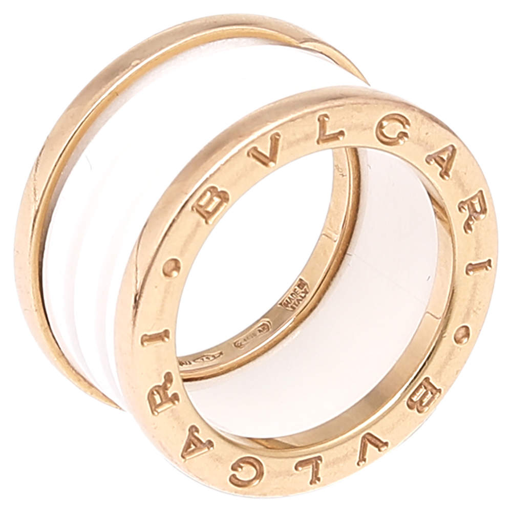 Pre Owned Bvlgari B.Zero1 White Ceramic 18k Rose Gold 4-Band Ring Size 51