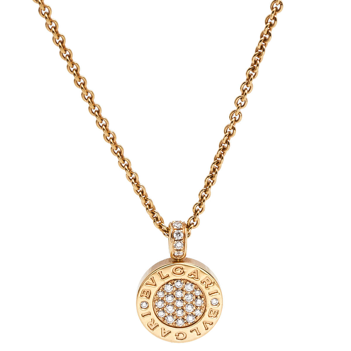 Pre Owned Bvlgari Bvlgari Jade Diamond 18K Rose Gold Pendant Necklace