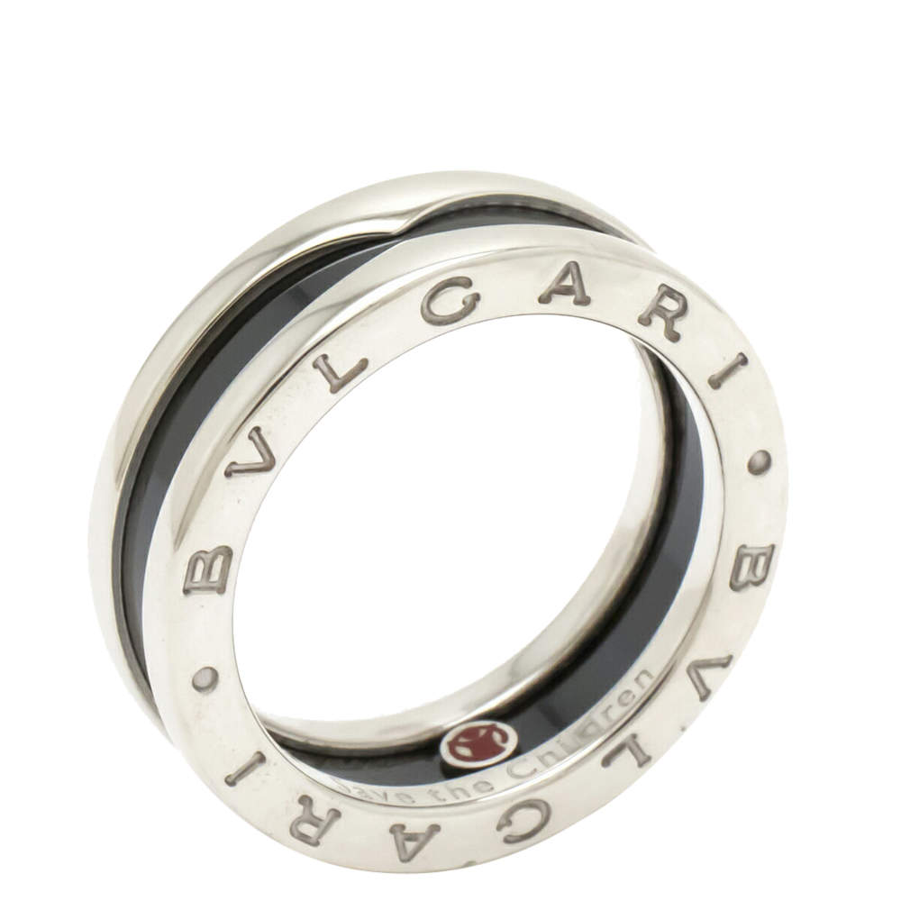 Pre Owned BVLGARI B-zero1 Save the Children Sterling Silver Ceramic Ring EU 55