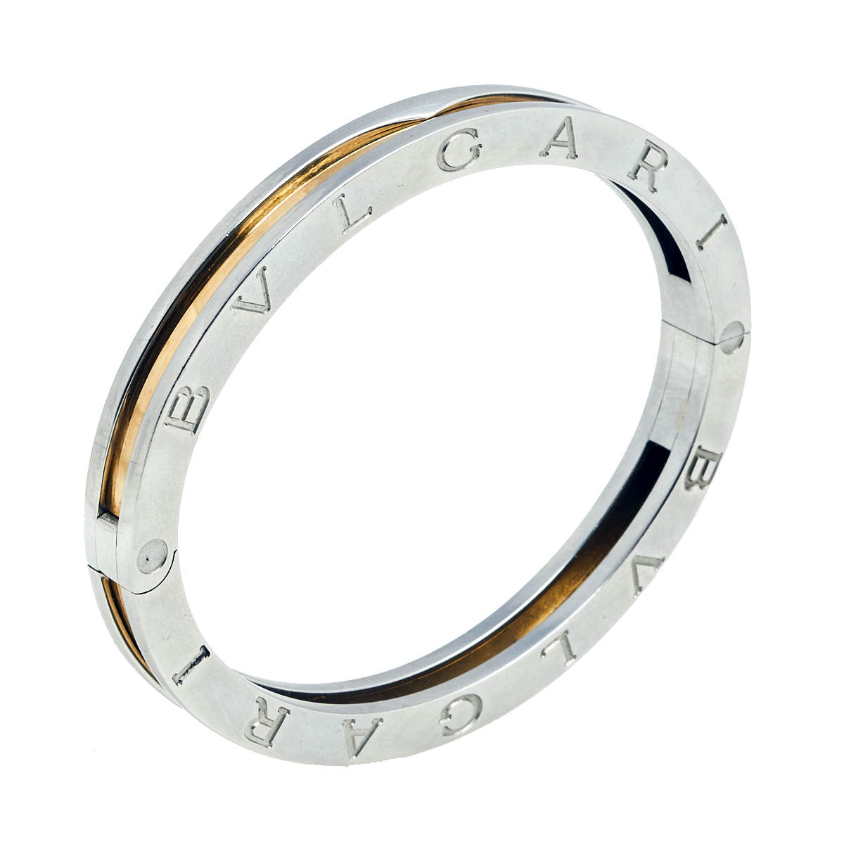 Pre Owned Bvlgari B.Zero1 18k Yellow Gold and Stainless Steel Bangle Bracelet