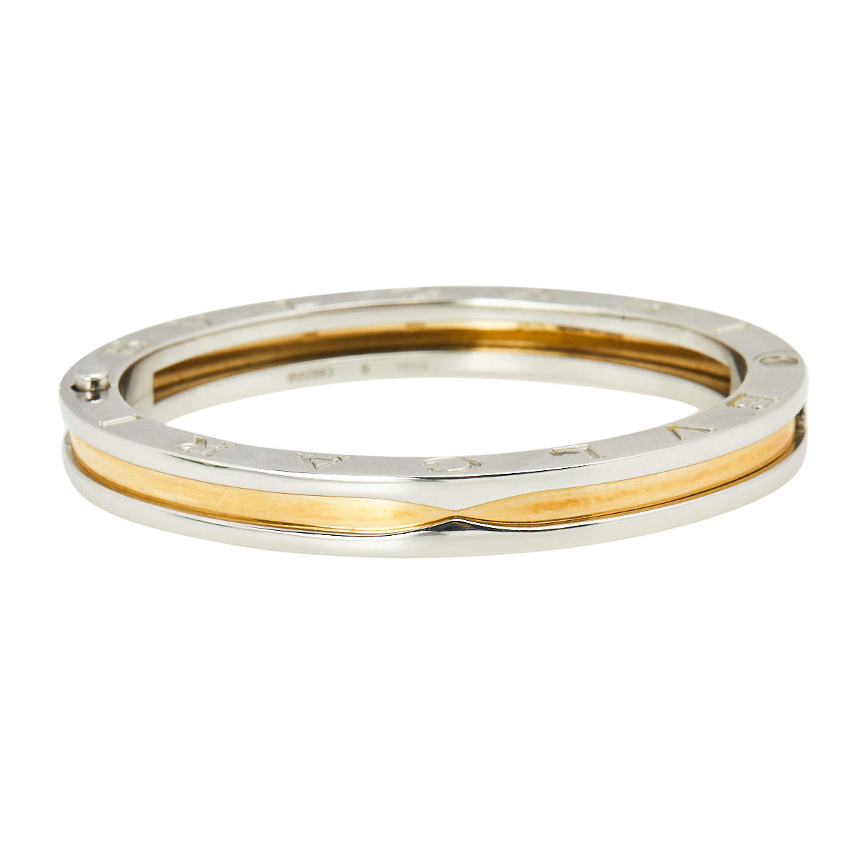 Pre Owned Bvlgari B.Zero1 Stainless Steel & 18K Yellow Gold Oval Bangle Bracelet