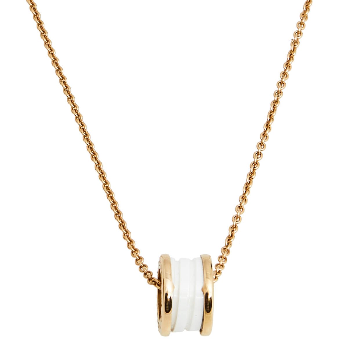 Pre Owned Bvlgari B.Zero1 White Ceramic 18k Rose Gold Pendant Necklace