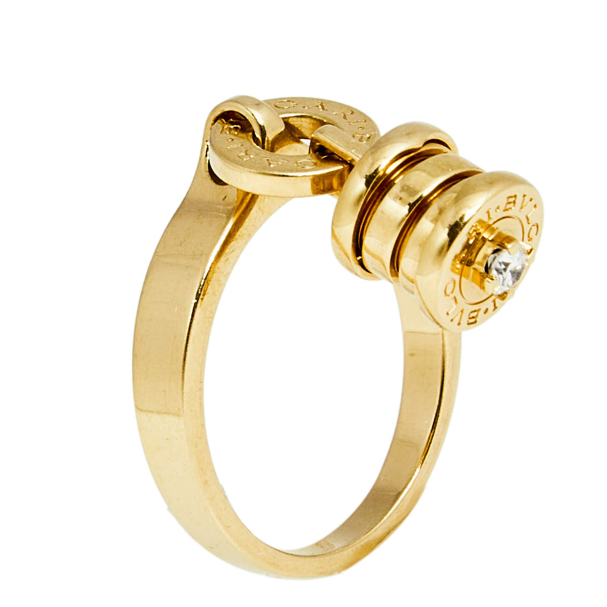 Pre Owned Bvlgari B.Zero1 Diamond 18k Yellow Gold Charm Ring Size 56
