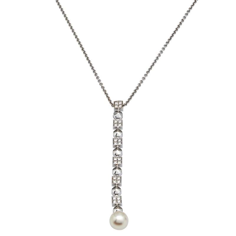 Pre Owned Bvlgari Lucea Cultured Pearl Diamond 18k White Gold Pendant Necklace