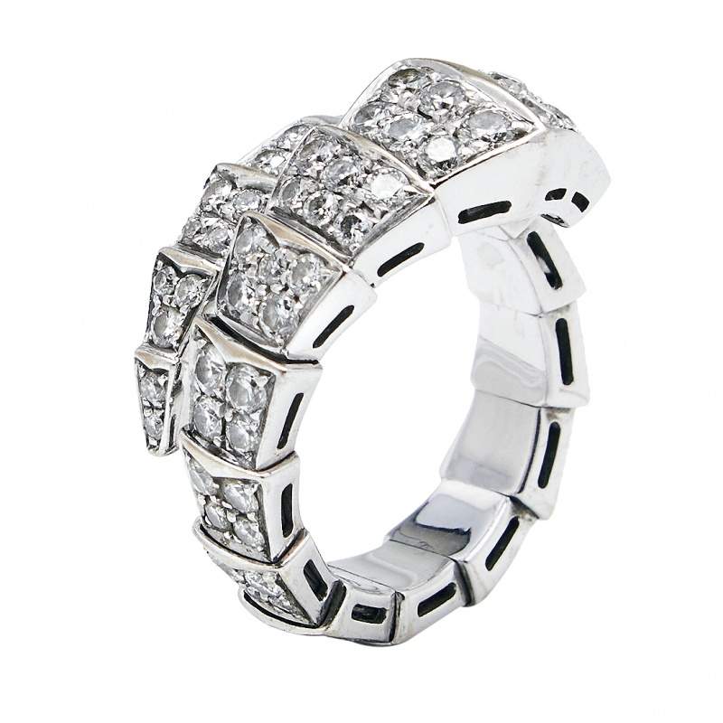 Pre Owned Bvlgari Serpenti Diamonds 18k White Gold Ring Size M
