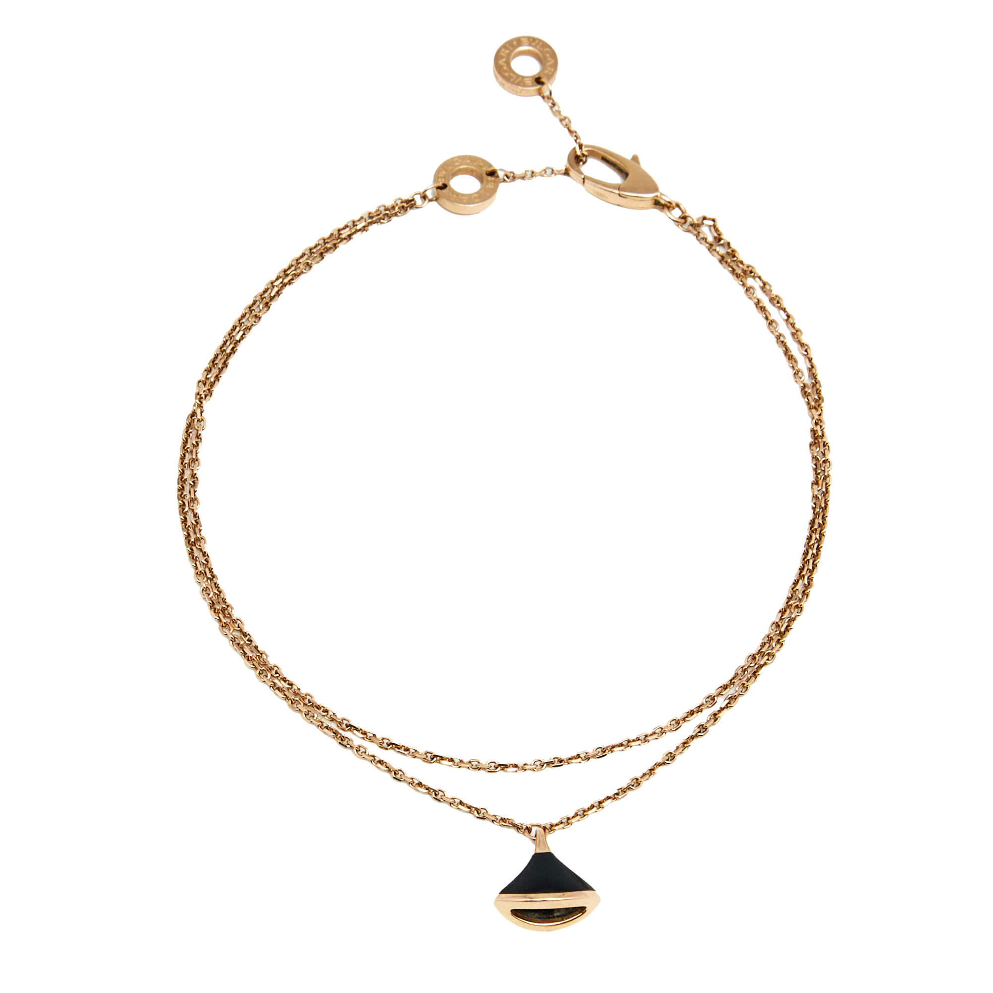 Pre Owned Bvlgari Divas' Dream Onyx 18k Rose Gold Charm Bracelet M/L