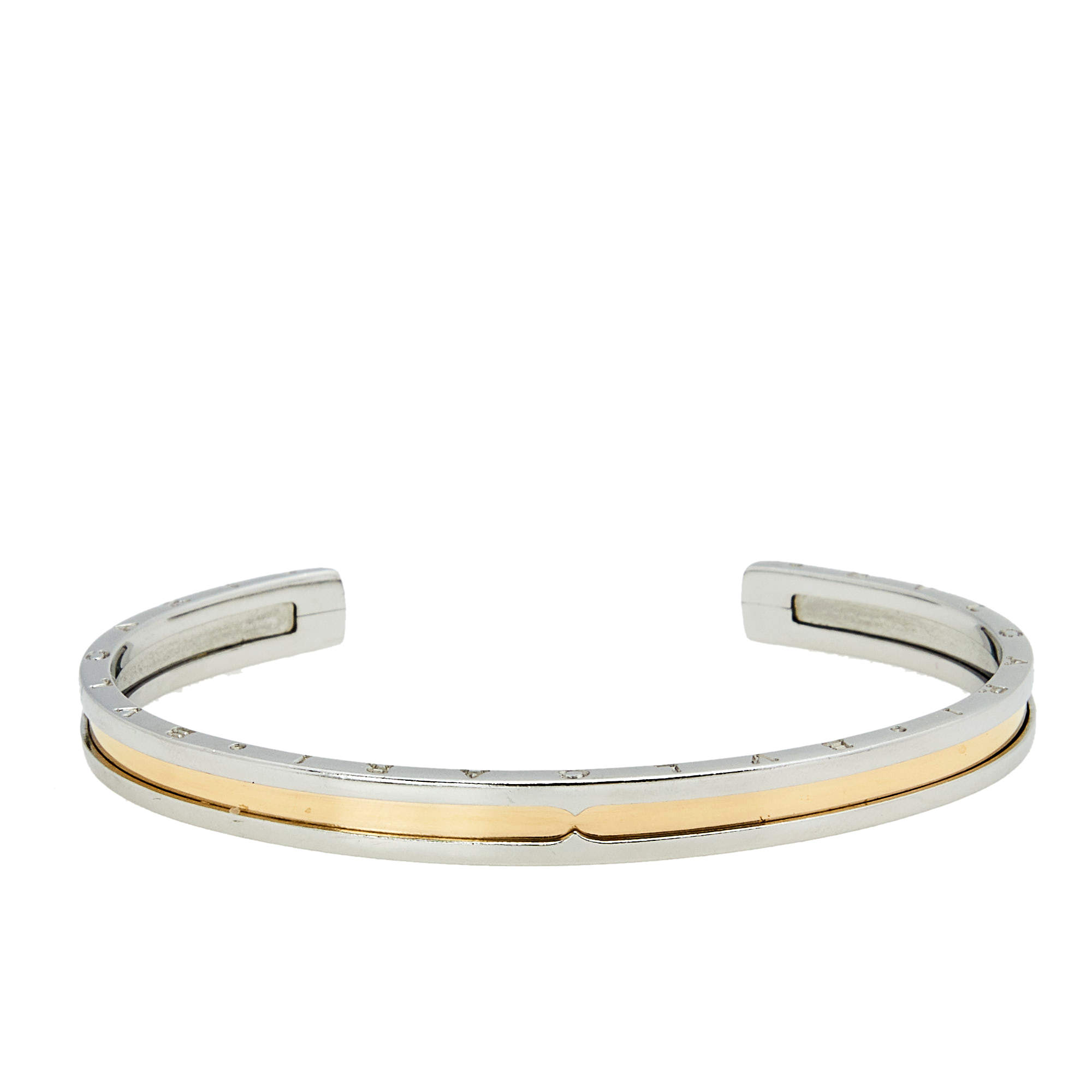 Pre Owned Bvlgari B.Zero1 18k Yellow Gold Stainless Steel Open Cuff Bracelet M